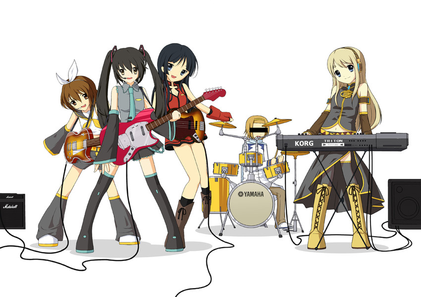 hatsune miku, kagamine rin, megurine luka, akiyama mio, nakano azusa, and 5 more (vocaloid and 2 more) drawn by yules