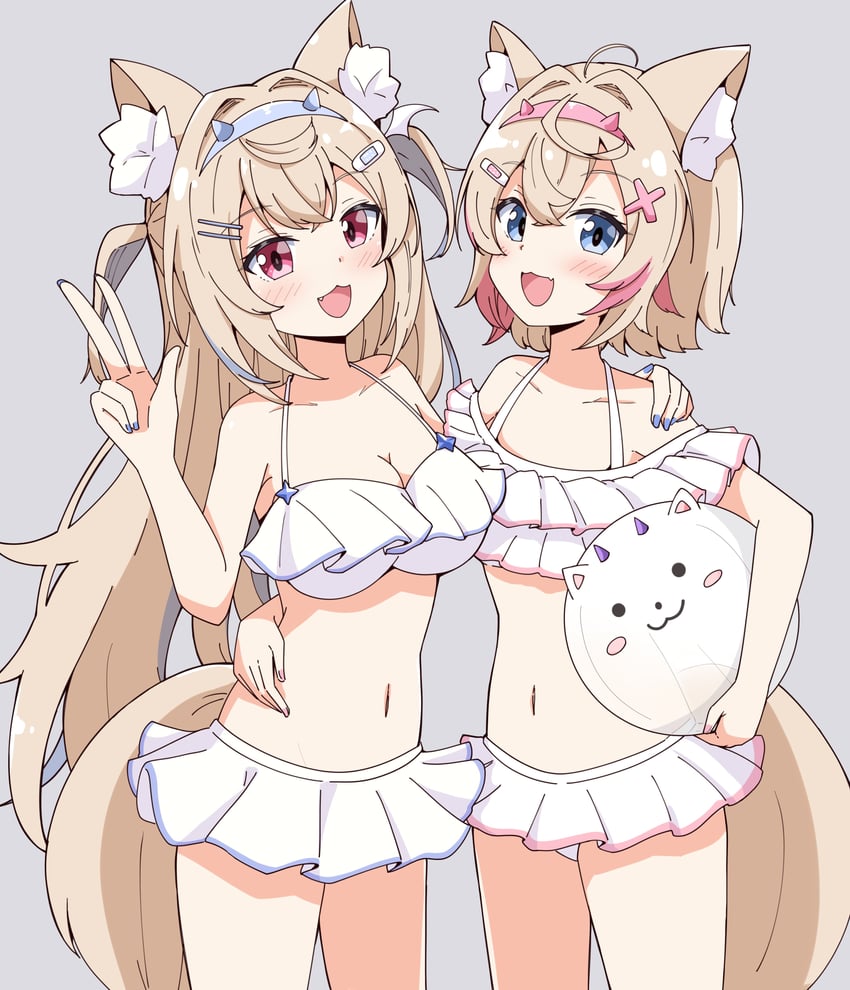 fuwawa abyssgard, mococo abyssgard, and perroccino (hololive and 1 more) drawn by aikawa_ryou