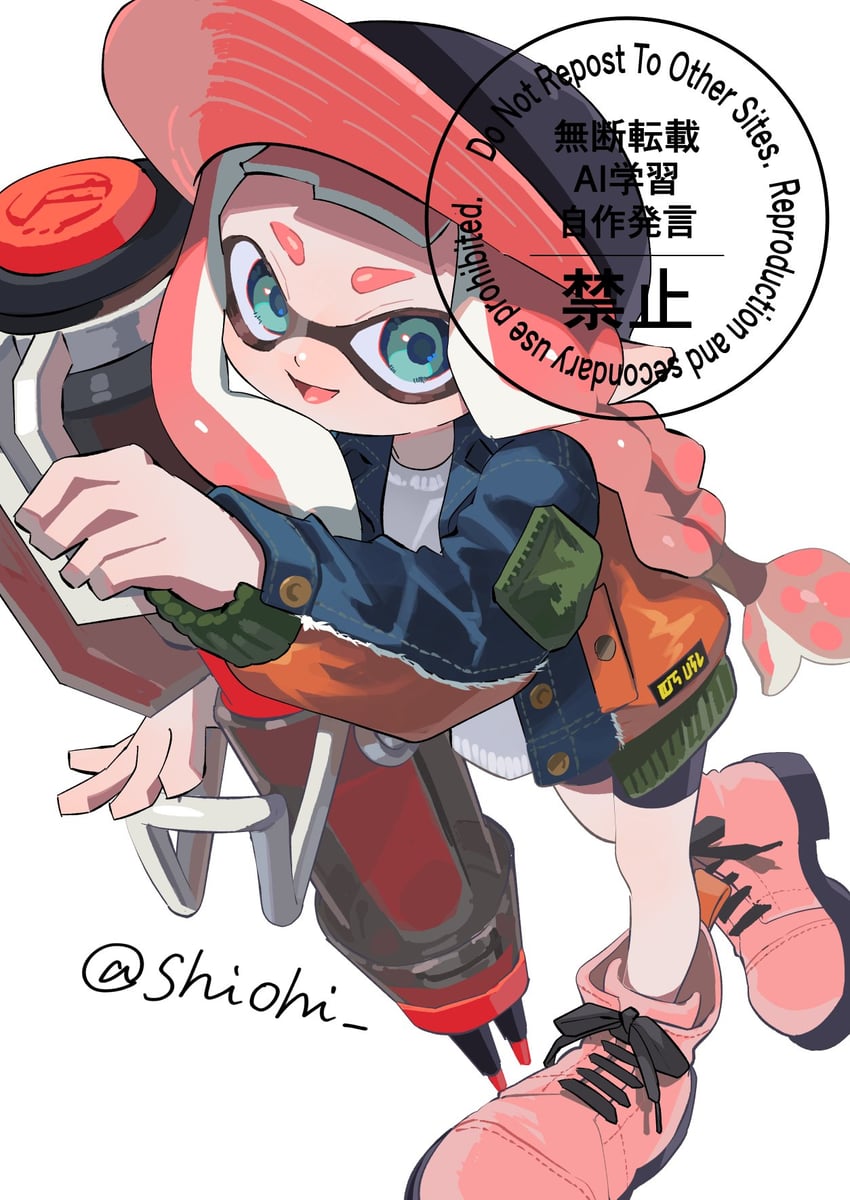 inkling player character and inkling girl (splatoon and 1 more) drawn by shiohi