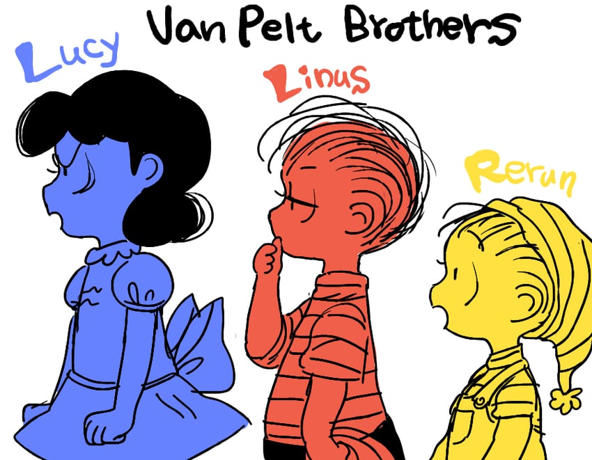 lucy van pelt, linus van pelt, and rerun van pelt (peanuts) drawn by uriko_(botannabe)