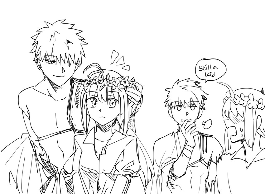 artoria pendragon, saber, emiya shirou, and senji muramasa (fate and 2 more) drawn by appleale19