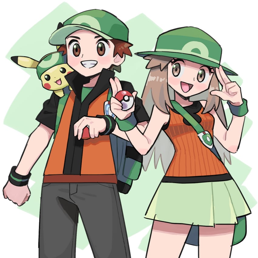 pikachu, red, and leaf (pokemon and 4 more) drawn by pumpkinpan