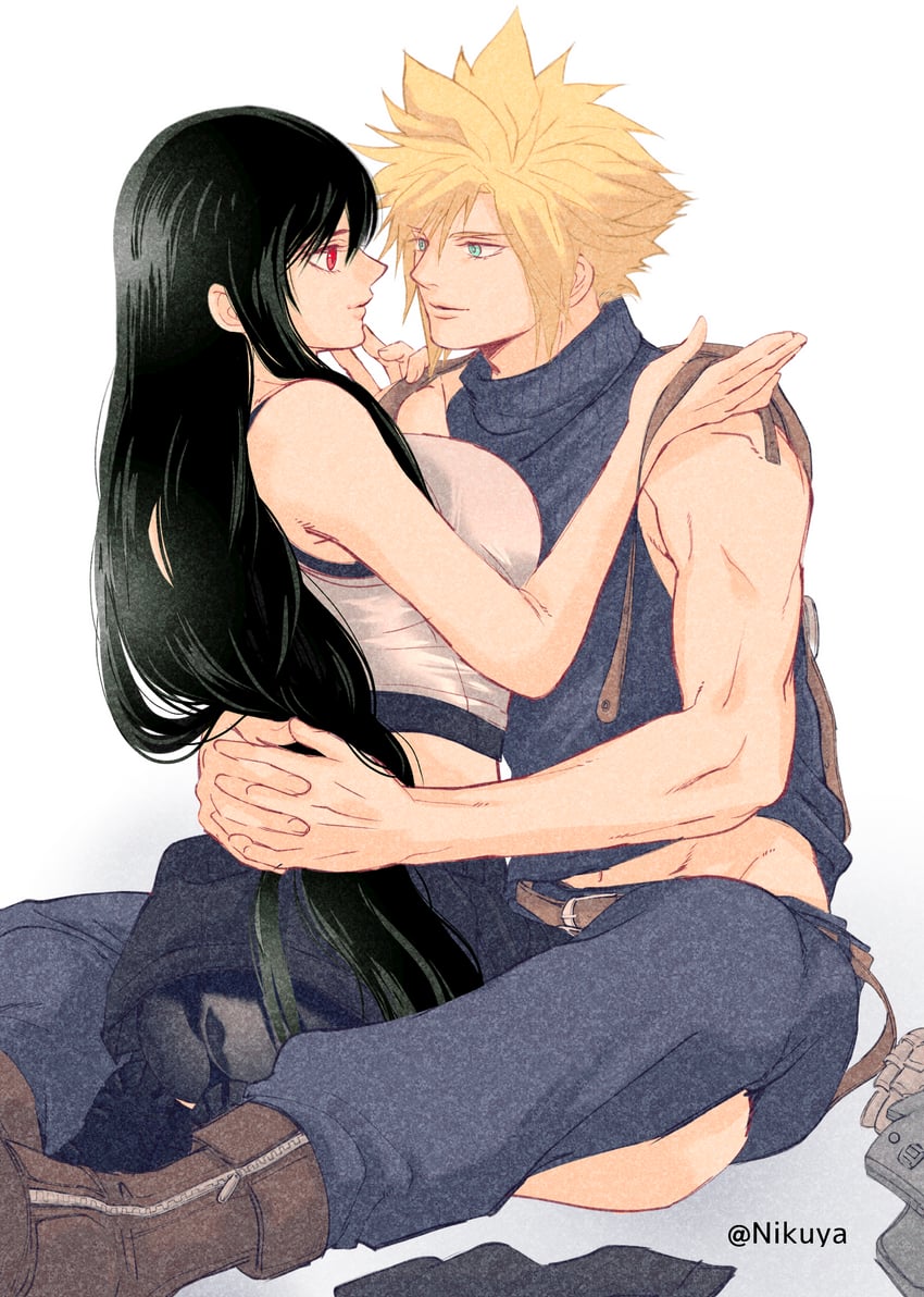 tifa lockhart and cloud strife (final fantasy and 3 more) drawn by nikuya_(nikuya888)