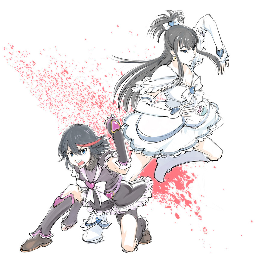 matoi ryuuko, kiryuuin satsuki, cure black, and cure white (precure and 2 more) drawn by ueyama_michirou