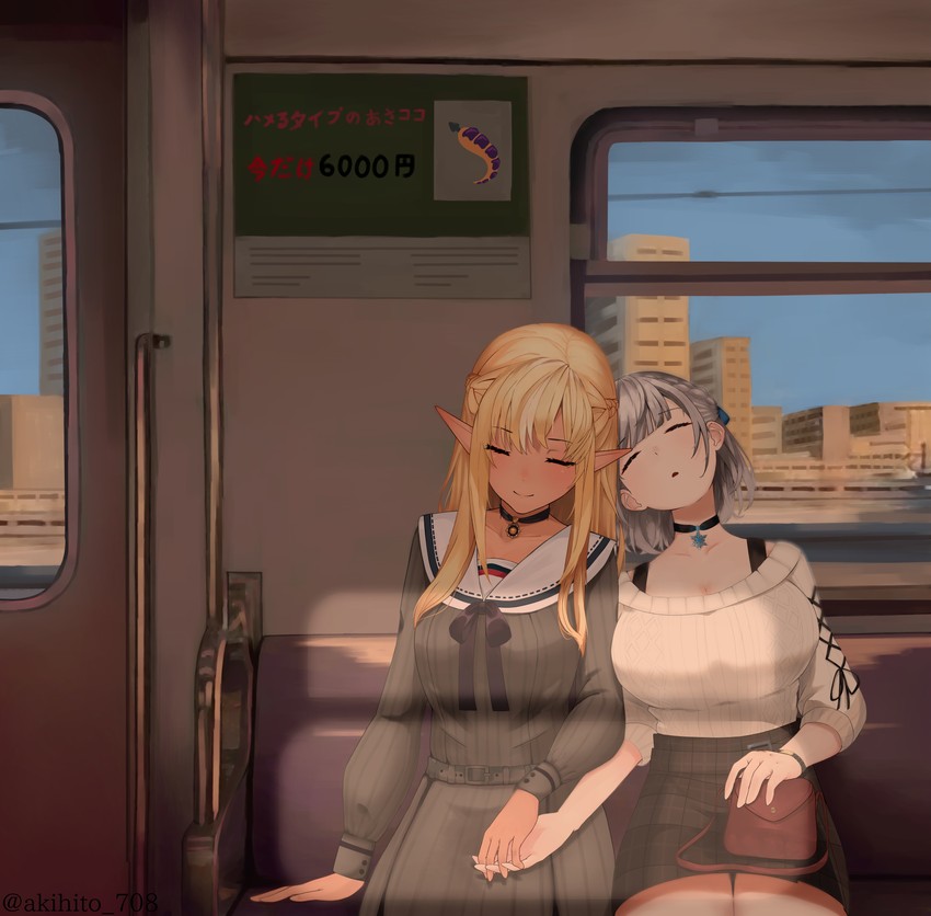 shirogane noel and shiranui flare (hololive) drawn by akihito_(akihitodraws)
