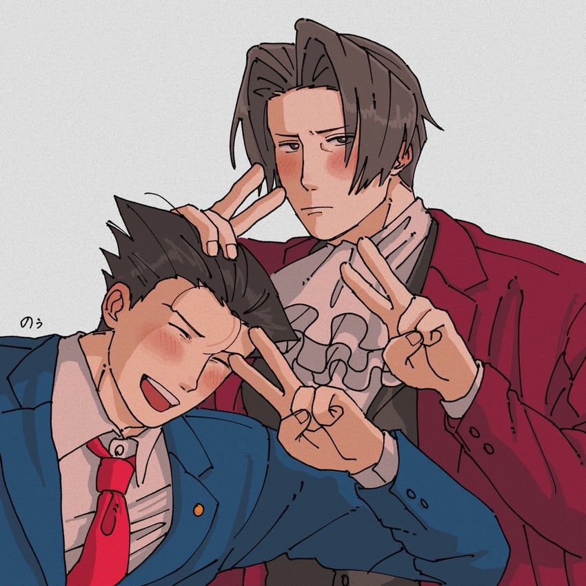 phoenix wright and miles edgeworth (ace attorney) drawn by mugibatake
