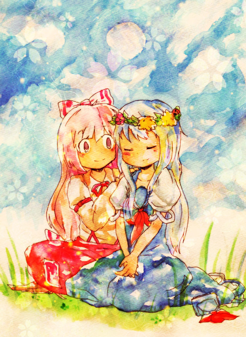 fujiwara no mokou and kamishirasawa keine (touhou) drawn by kusahama