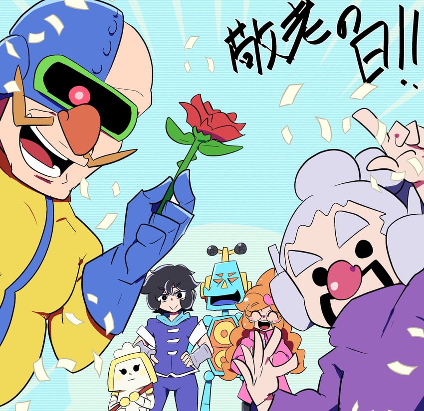 penny crygor, young cricket, dr. crygor, mike, master mantis, and 1 more (warioware) drawn by chicken-rib