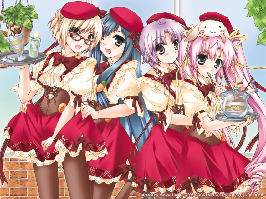 tokiwa misaki, riku fumika, isaka koharu, and shirakuwa sumi (pia carrot and 1 more) drawn by minase_lin