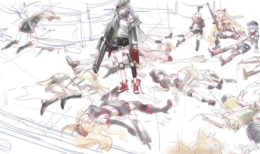g11, mp40, nagant revolver, idw, ppsh-41, and 7 more (girls' frontline) drawn by creamyghost