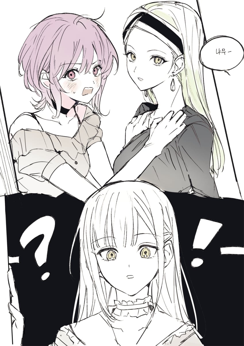 wakaba mutsumi, yuutenji nyamu, and mori minami (bang dream! and 1 more) drawn by hiyokoda