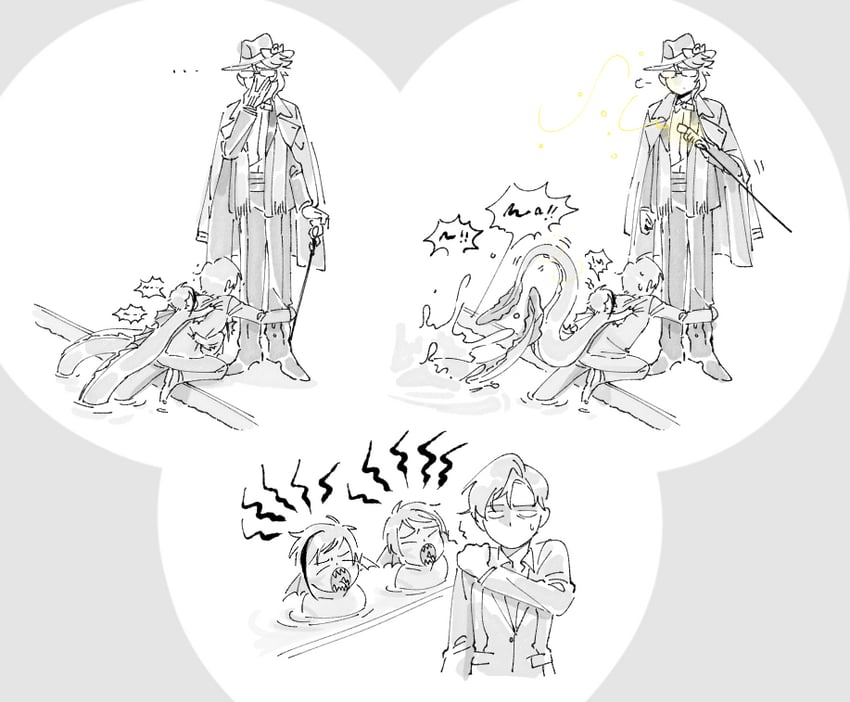 floyd leech, jade leech, yuu, and azul ashengrotto (twisted wonderland) drawn by munmun0_0