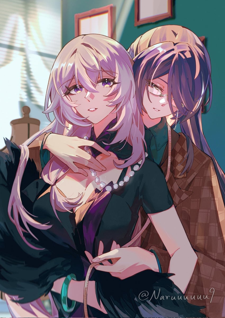 acheron and black swan (honkai and 1 more) drawn by naruuuuuu9
