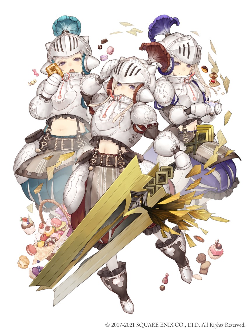 green little pig, red little pig, and blue little pig (sinoalice) drawn by ji_no