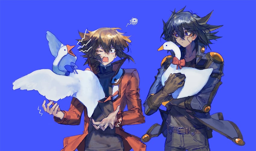 yuki judai and fudo yusei (yu-gi-oh! and 2 more) drawn by momentcorefly