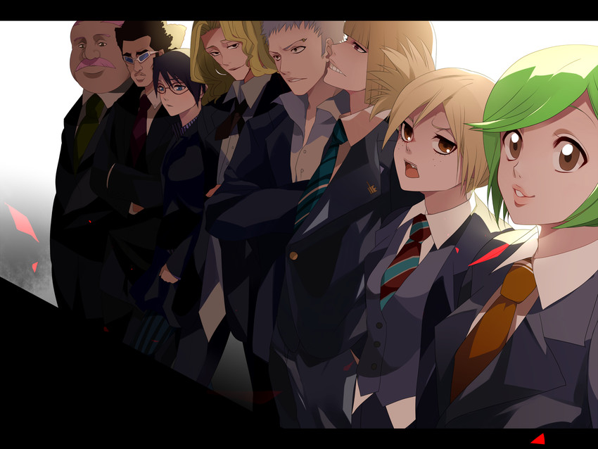 hirako shinji, sarugaki hiyori, yadoumaru lisa, muguruma kensei, kuna mashiro, and 3 more (bleach) drawn by 7wata_himori