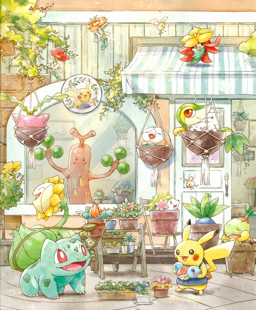pikachu, rowlet, bulbasaur, squirtle, snivy, and 9 more (pokemon) drawn by kirisaki_(gin16k)
