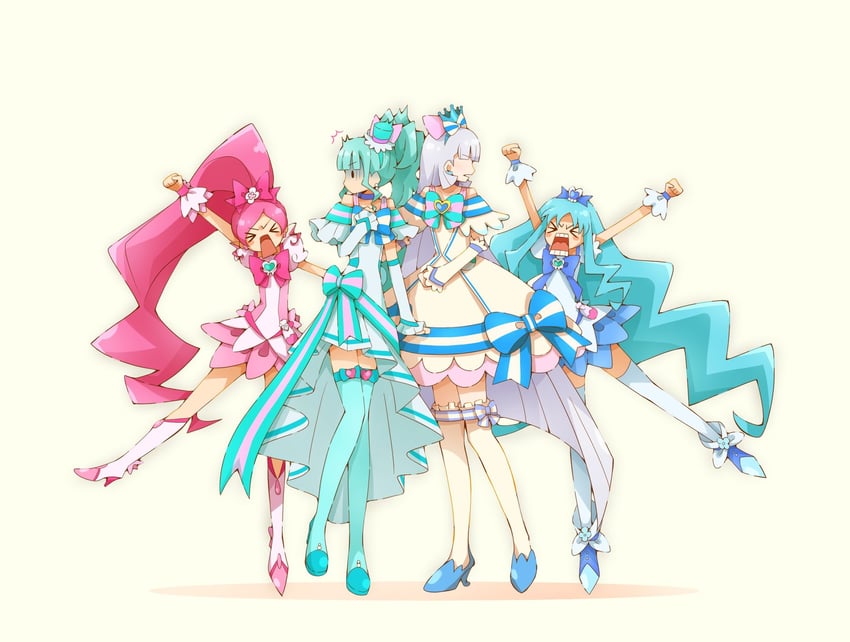 kurumi erika, hanasaki tsubomi, cure marine, cure blossom, nekoyashiki yuki, and 3 more (precure and 2 more) drawn by yuu13