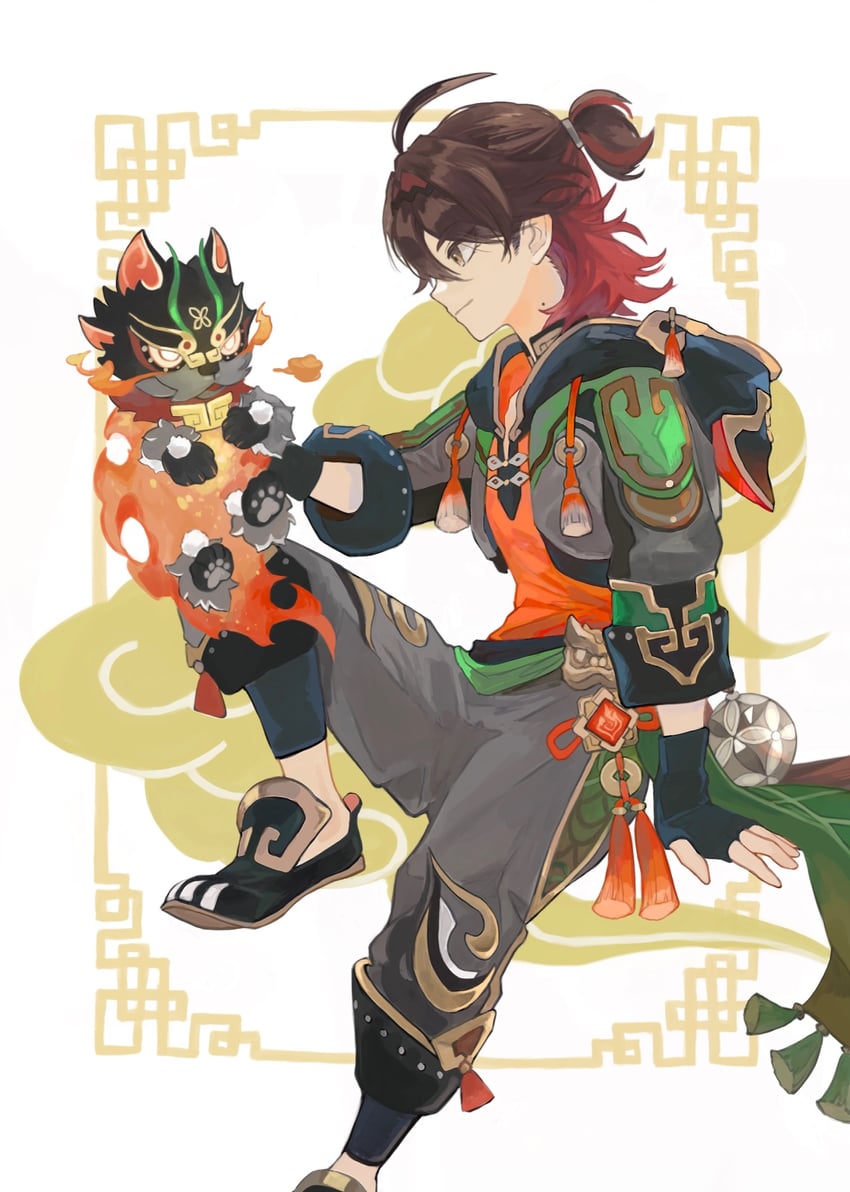 gaming and man chai (genshin impact) drawn by mumu_vosp
