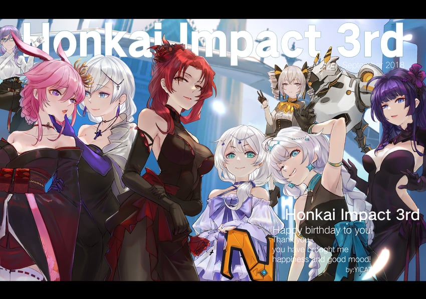 kiana kaslana, raiden mei, fu hua, bronya zaychik, theresa apocalypse, and 4 more (honkai and 1 more) drawn by yi_cat