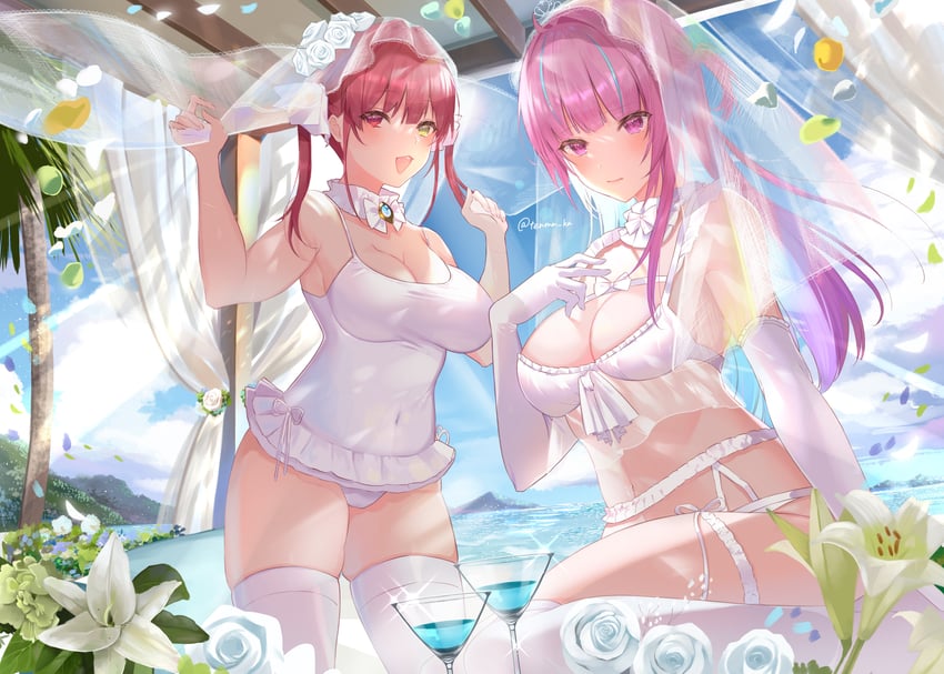 houshou marine and minato aqua (hololive) drawn by hua_shu_tenma