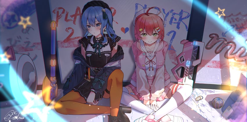 hoshimachi suisei and sakura miko (hololive) drawn by kyoka_citrus