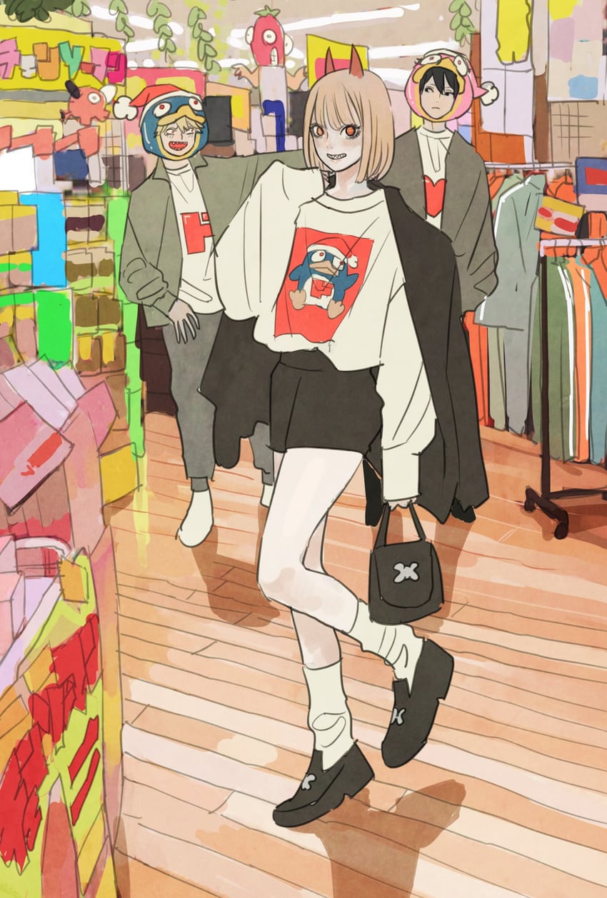 power, denji, hayakawa aki, pochita, donpen, and 1 more (chainsaw man and 1 more) drawn by takeuchi_ryousuke