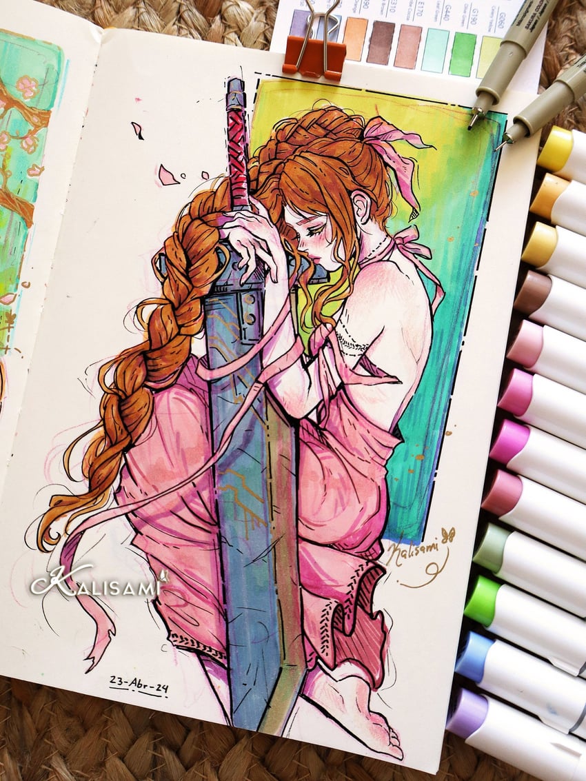 aerith gainsborough (final fantasy and 1 more) drawn by kalisami1