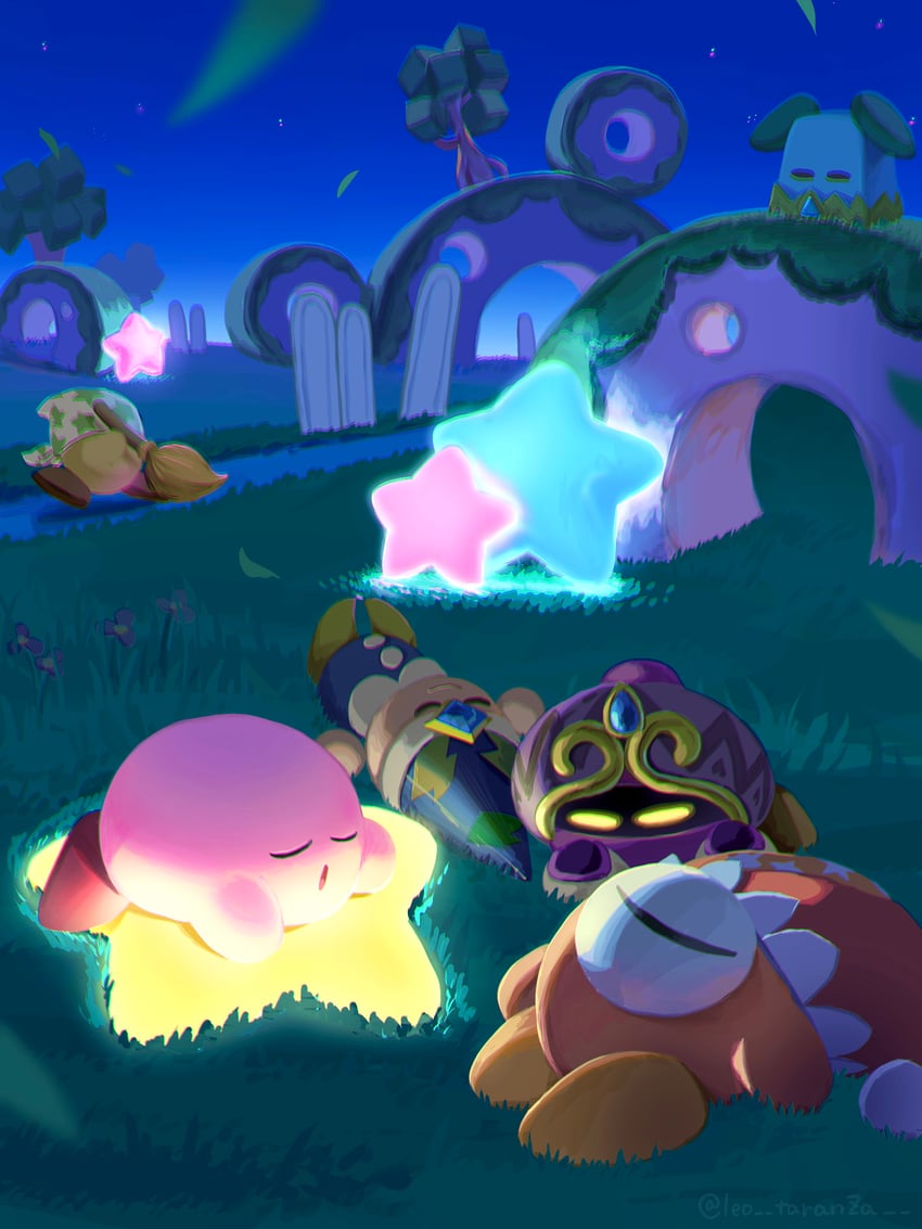 kirby, waddle doo, poppy bros jr, plugg, broom hatter, and 1 more (kirby and 1 more) drawn by leo_taranza