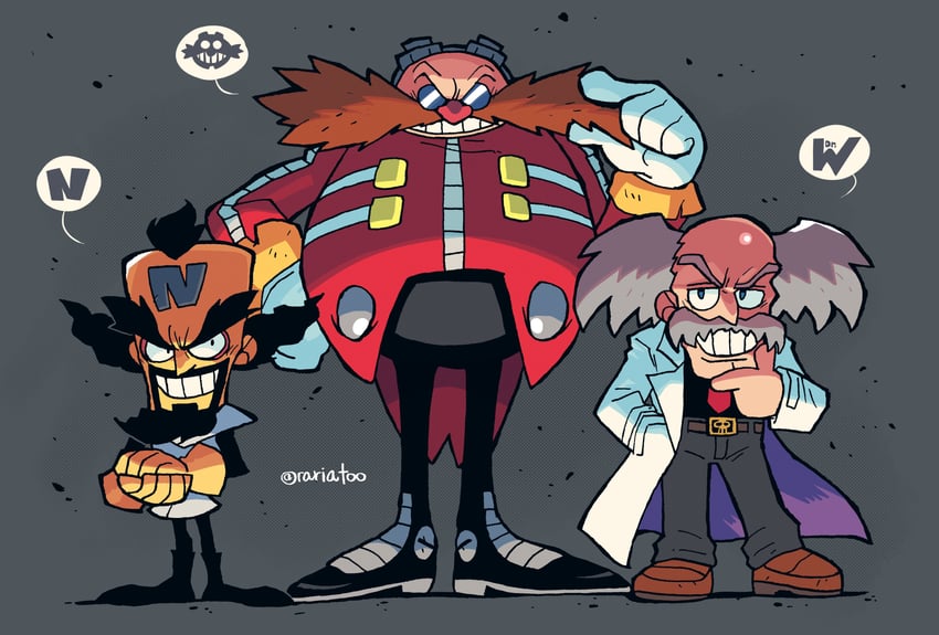 dr. eggman, dr. wily, and neo cortex (sonic and 2 more) drawn by rariatto_(ganguri)
