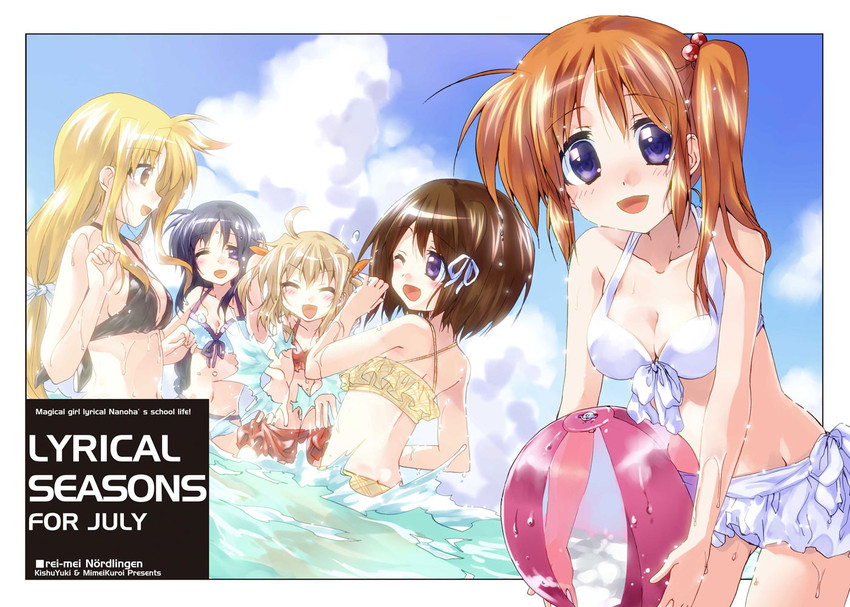 fate testarossa, takamachi nanoha, yagami hayate, arisa bunnings, and tsukimura suzuka (lyrical nanoha and 1 more) drawn by kuroi_mimei