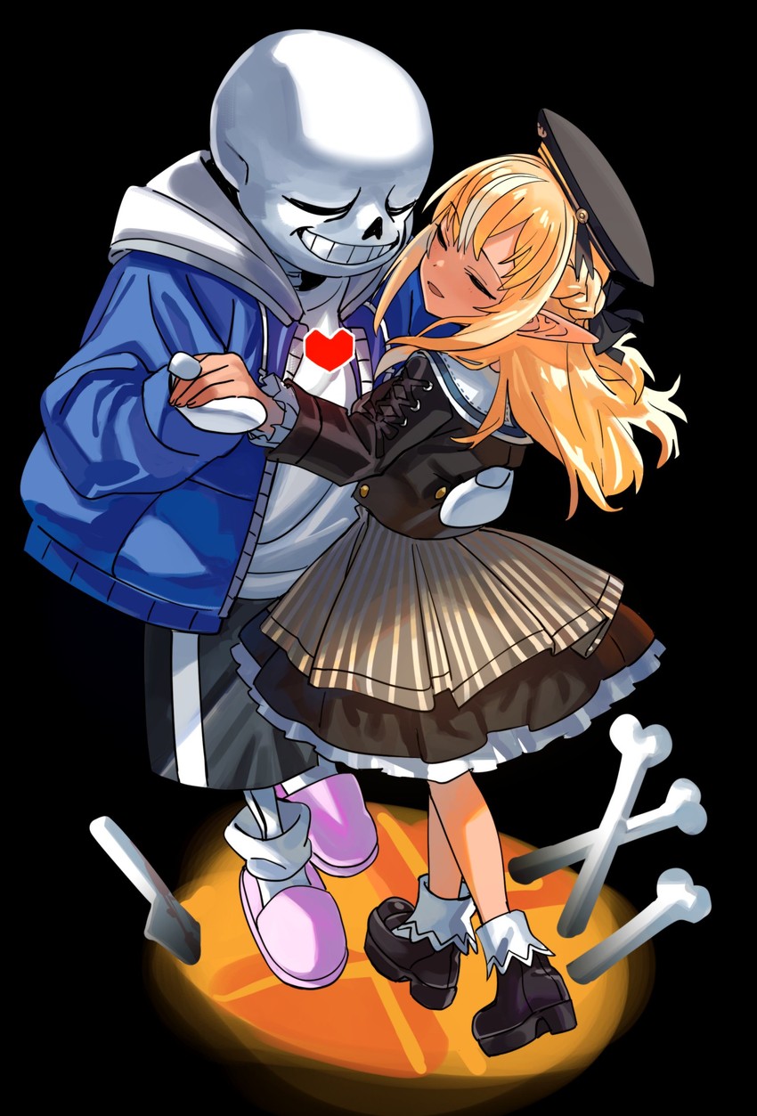 shiranui flare and sans (hololive and 1 more) drawn by yomosaka