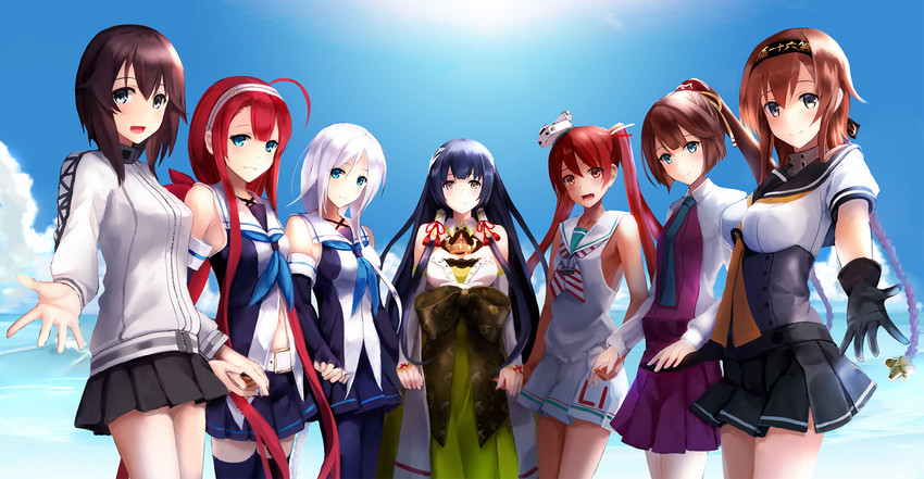teruzuki, libeccio, kawakaze, umikaze, kazagumo, and 2 more (kantai collection) drawn by akabane_rin