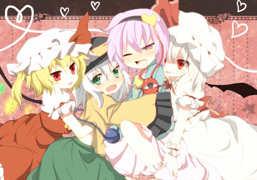 remilia scarlet, flandre scarlet, komeiji koishi, and komeiji satori (touhou) drawn by mari_audio