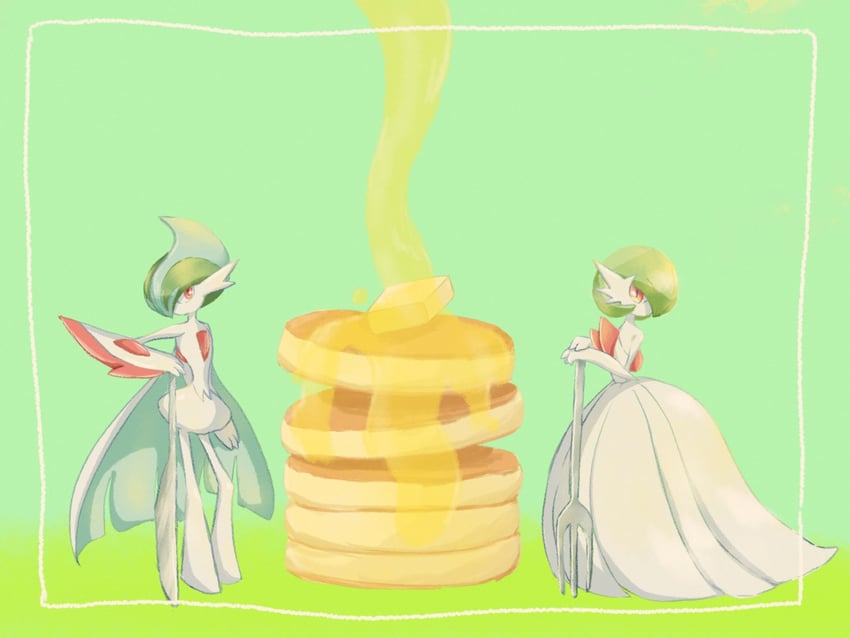 gardevoir, mega gardevoir, gallade, and mega gallade (pokemon) drawn by yaki_obake