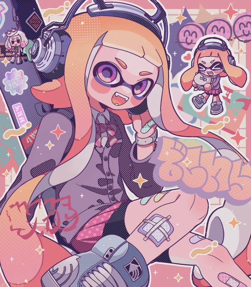 inkling player character, inkling girl, pearl, and judd (splatoon and 1 more) drawn by tama5sp