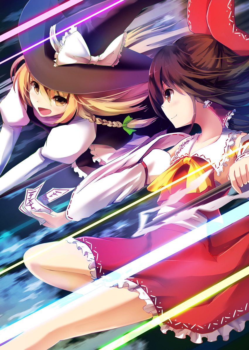 hakurei reimu and kirisame marisa (touhou and 1 more) drawn by missile228