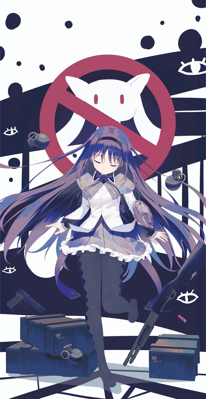 akemi homura and kyubey (mahou shoujo madoka magica) drawn by moonfire