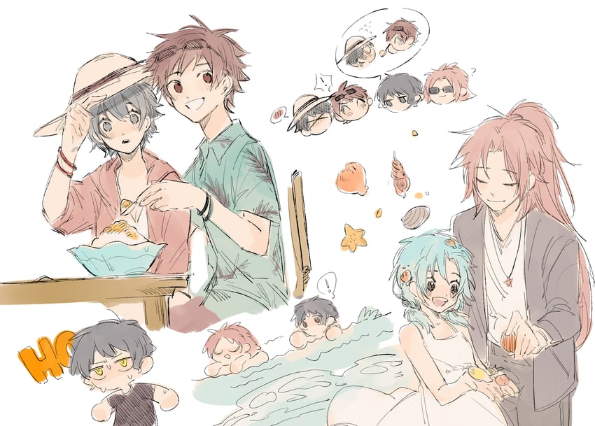 hatsutori hajime, utsugi noriyuki, harada minoru, enomoto noa, and isoi rai (saibou shinkyoku) drawn by nomi_(nomi0926)