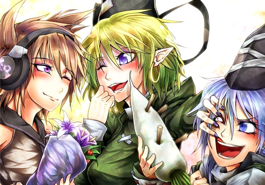 toyosatomimi no miko, mononobe no futo, and soga no tojiko (touhou) drawn by ryuuichi_(f_dragon)