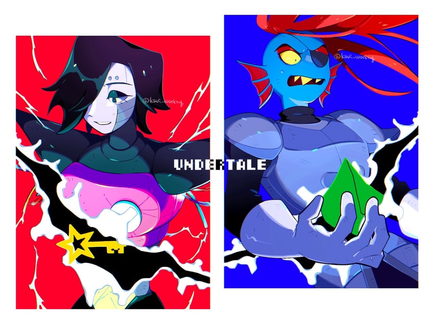 undyne, mettaton, mettaton ex, and undyne the undying (undertale) drawn by kanianoreki