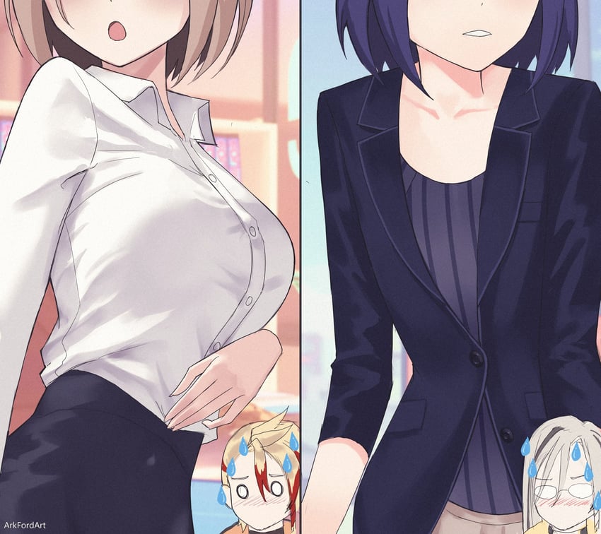 axel syrios, noir vesper, harusaki nodoka, and a-chan (hololive and 2 more) drawn by ark_ford