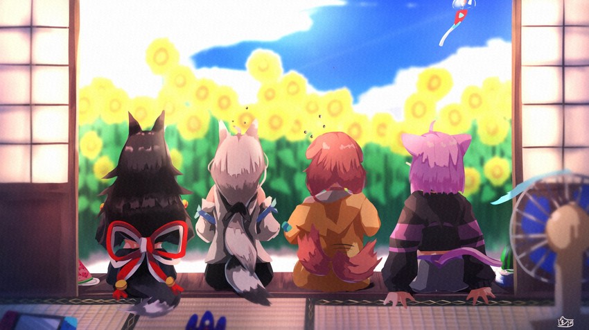 shirakami fubuki, nekomata okayu, ookami mio, and inugami korone (hololive) drawn by tonokawa