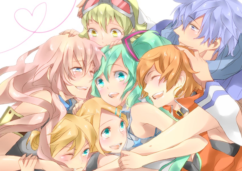 hatsune miku, kagamine rin, kagamine len, megurine luka, kaito, and 2 more (vocaloid) drawn by reinara