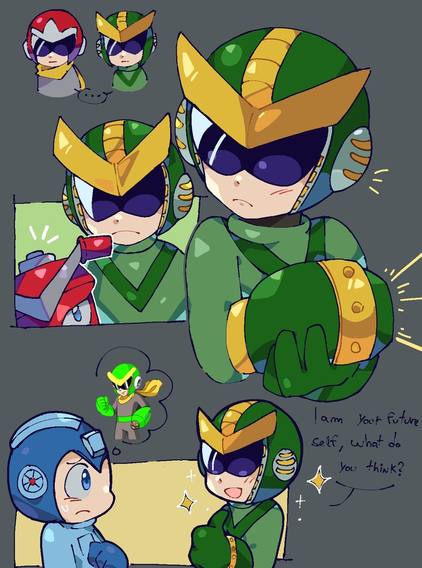 mega man, proto man, and quint (mega man and 1 more) drawn by koasku