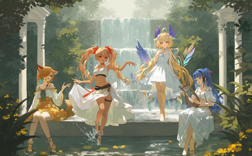 enna alouette, miyoshino shiki, serina maiko, and isaa corva (nijisanji and 4 more) drawn by haku_yuan