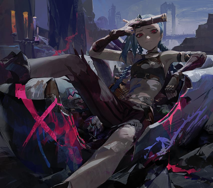 jinx and arcane jinx (league of legends and 1 more) drawn by modare