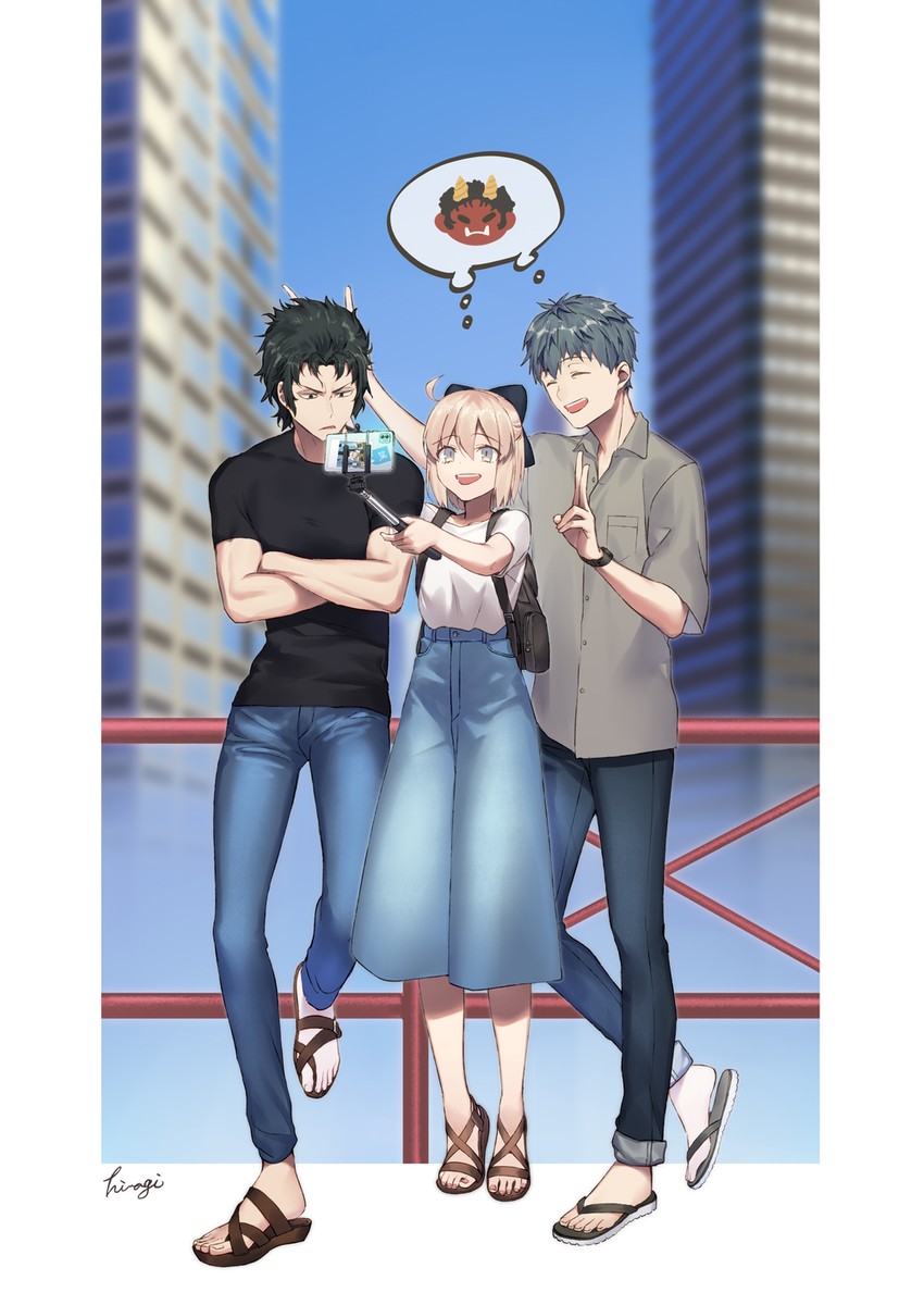 okita souji, saitou hajime, and hijikata toshizou (fate and 2 more) drawn by hiiragi_(karashriker)