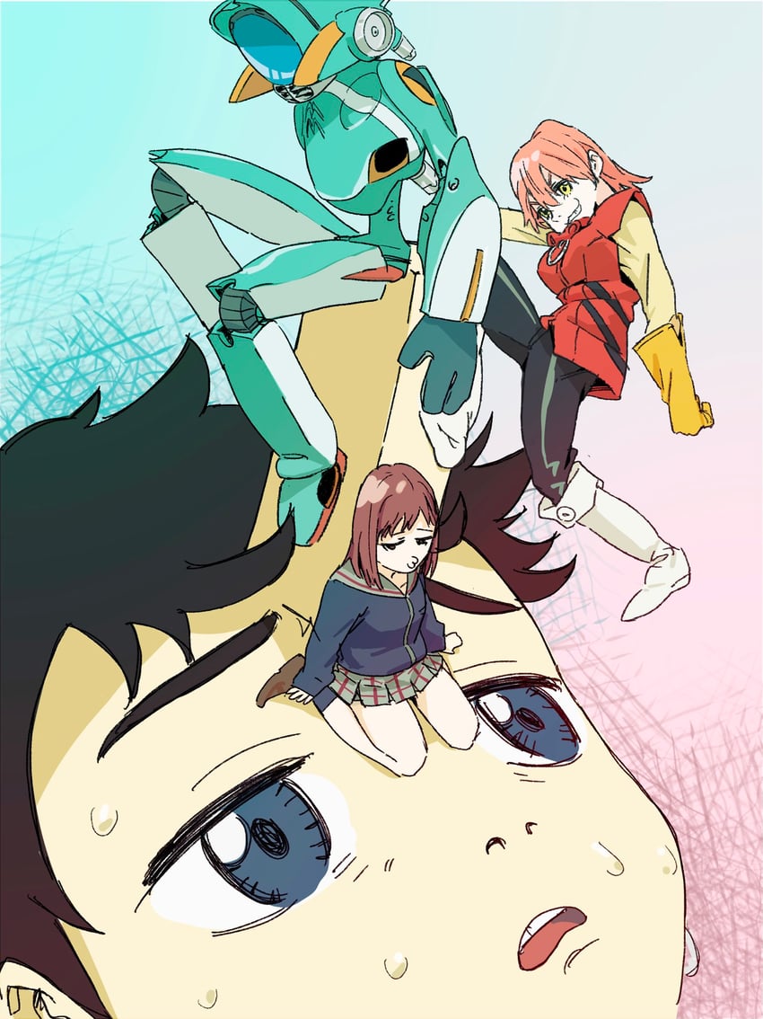 haruhara haruko, samejima mamimi, nandaba naota, and canti (flcl) drawn by pink_punk_ponk