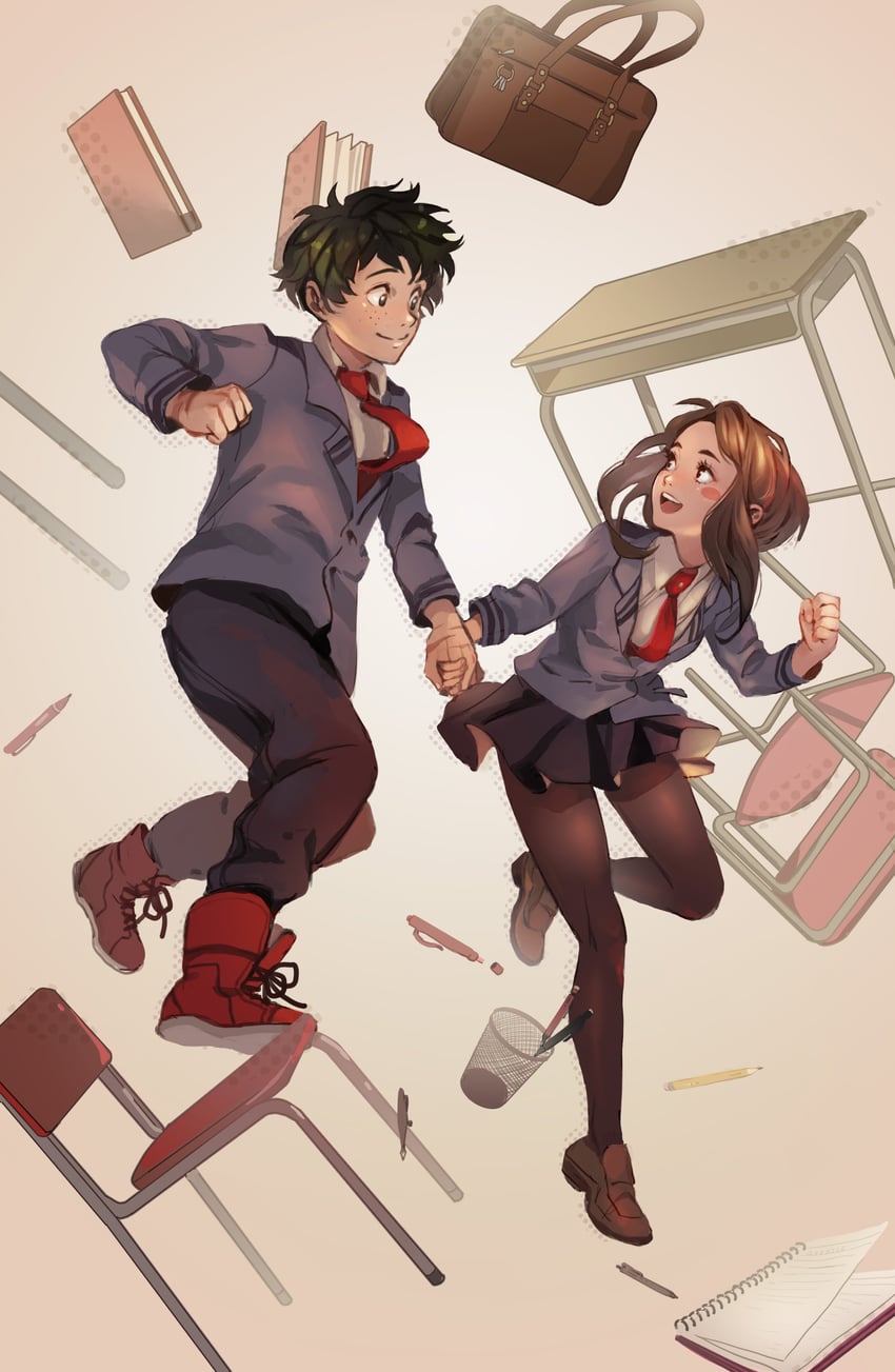 midoriya izuku and uraraka ochaco (boku no hero academia) drawn by syertse